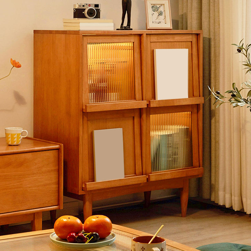 Contemporary Style Solid Wood Glass Doors Sideboard with Cabinets