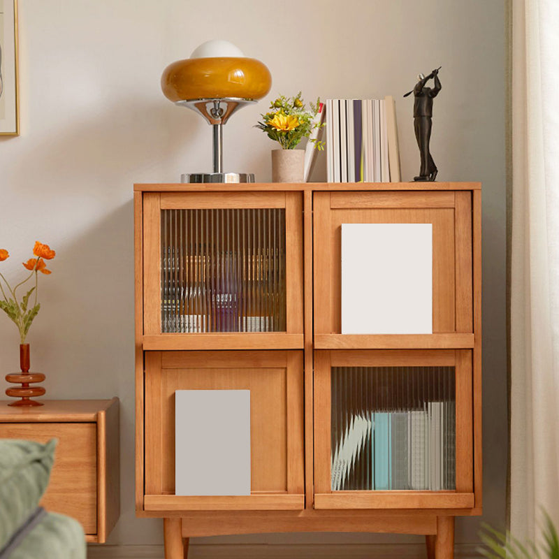 Contemporary Style Solid Wood Glass Doors Sideboard with Cabinets