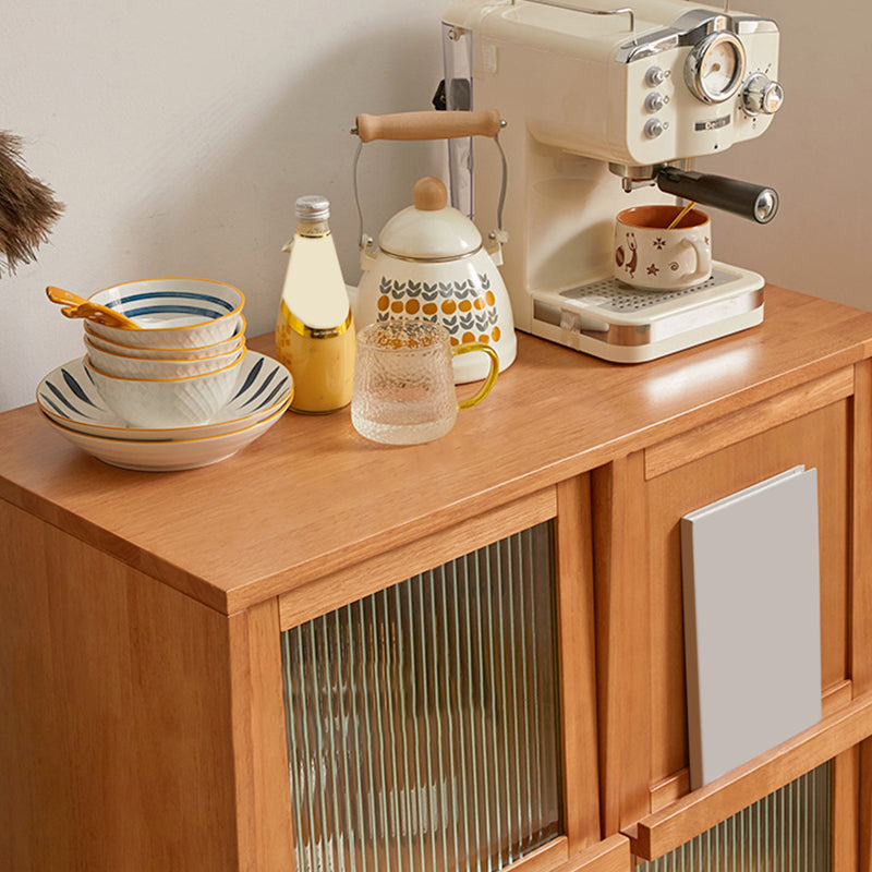 Contemporary Style Solid Wood Glass Doors Sideboard with Cabinets