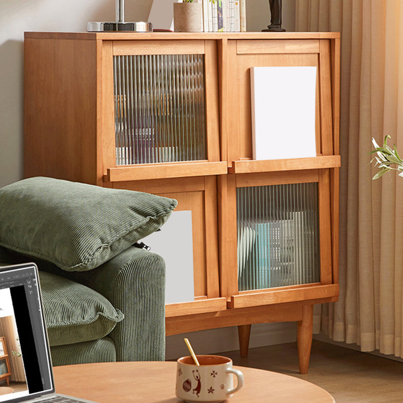 Contemporary Style Solid Wood Glass Doors Sideboard with Cabinets