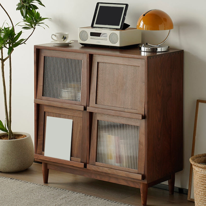 Contemporary Style Solid Wood Glass Doors Sideboard with Cabinets