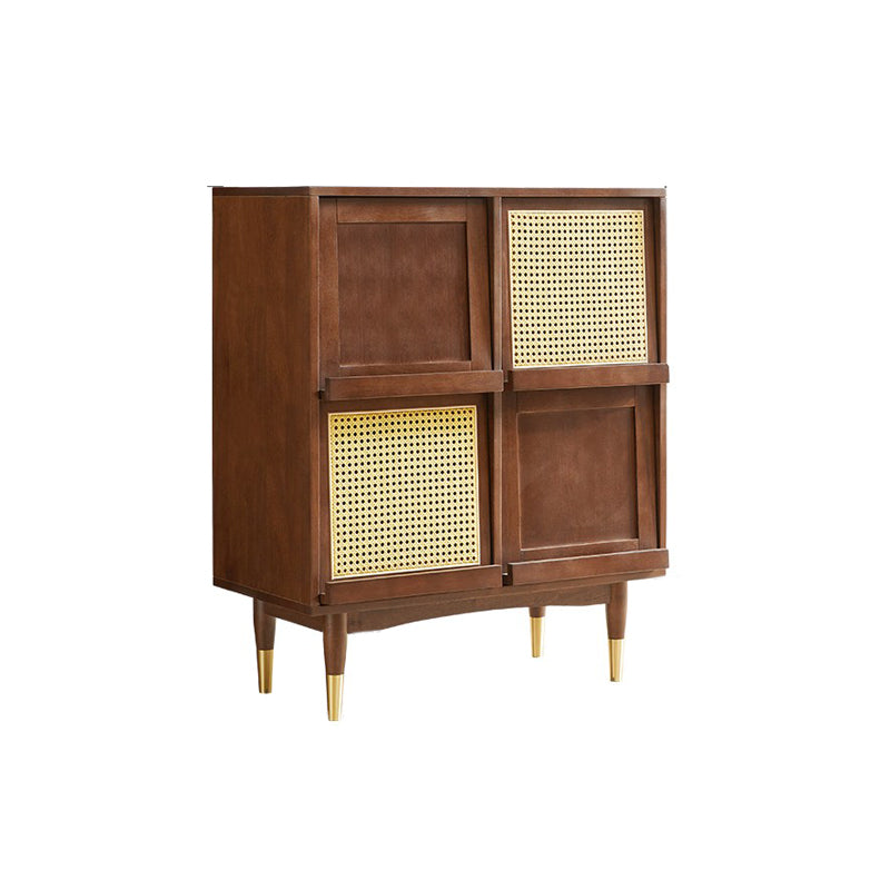 Contemporary Style Solid Wood Glass Doors Sideboard with Cabinets