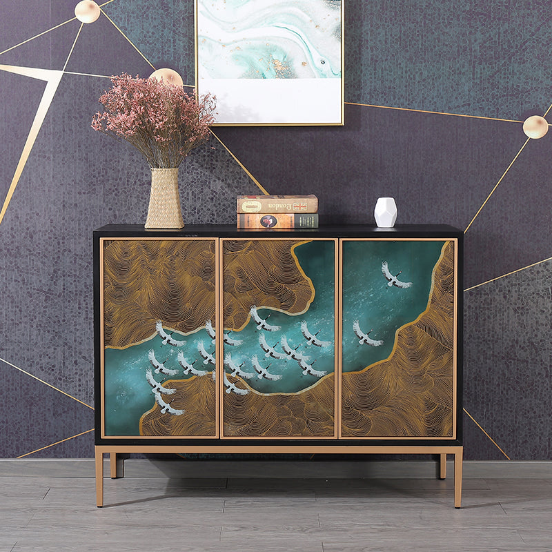 Contemporary Style Solid Wood Adjustable Shelving Sideboard with Cabinets