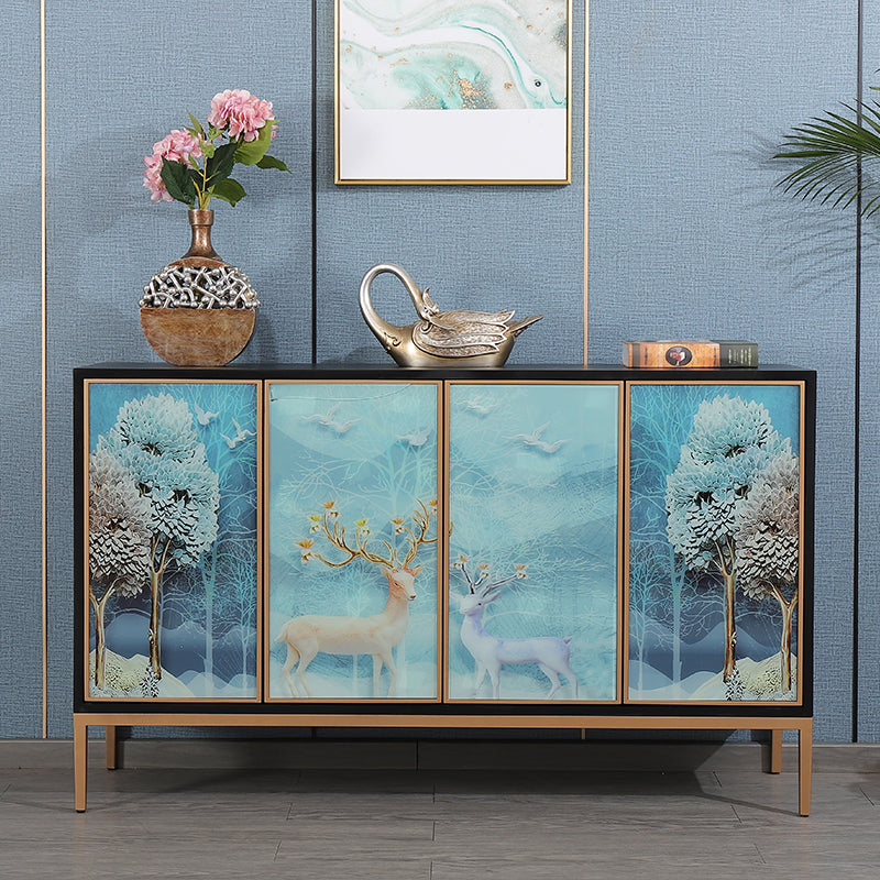 Contemporary Style Solid Wood Adjustable Shelving Sideboard with Cabinets