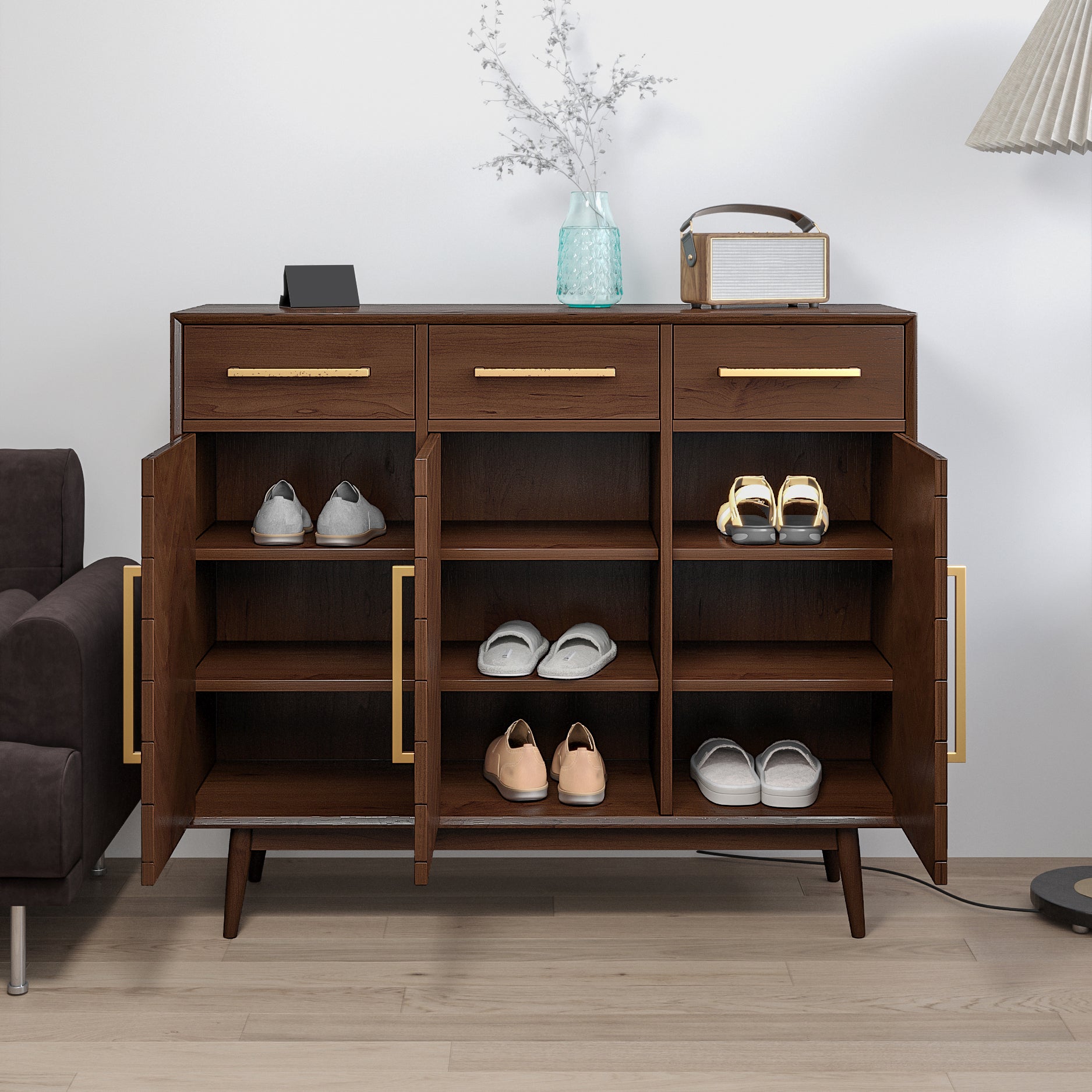 Contemporary Style Solid Wood Sideboard with Cabinets and Drawers