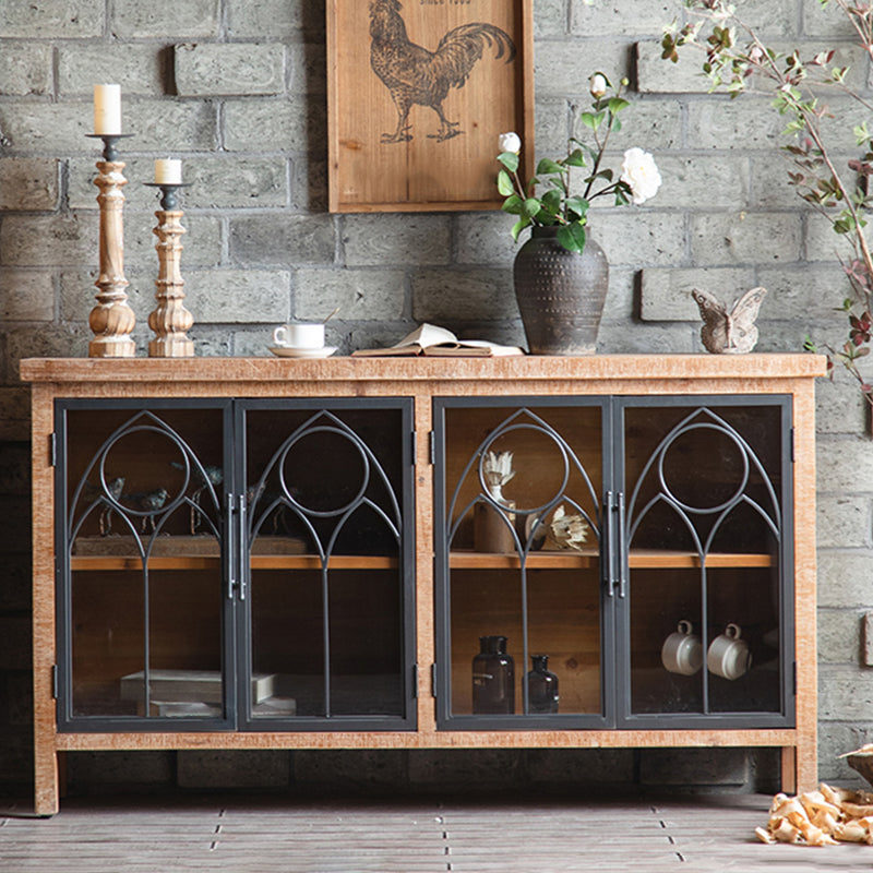 Traditional Display Stand Solid Wood Glass Doors Storage Cabinet for Dining Room