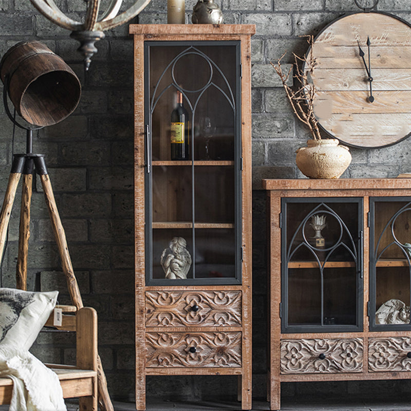 Traditional Display Stand Solid Wood Glass Doors Storage Cabinet for Dining Room