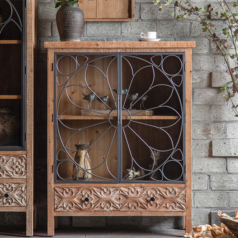 Traditional Display Stand Solid Wood Glass Doors Storage Cabinet for Dining Room