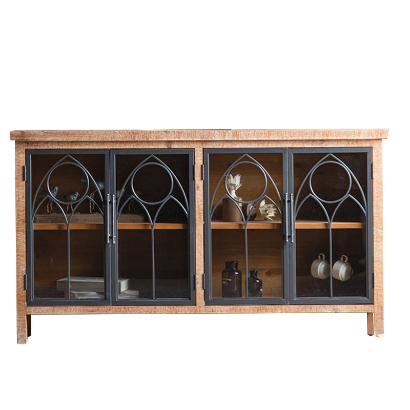 Traditional Display Stand Solid Wood Glass Doors Storage Cabinet for Dining Room