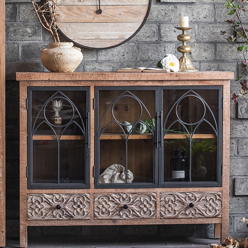 Traditional Display Stand Solid Wood Glass Doors Storage Cabinet for Dining Room