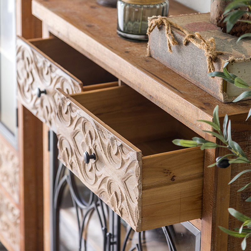 Traditional Display Stand Solid Wood Glass Doors Storage Cabinet for Dining Room