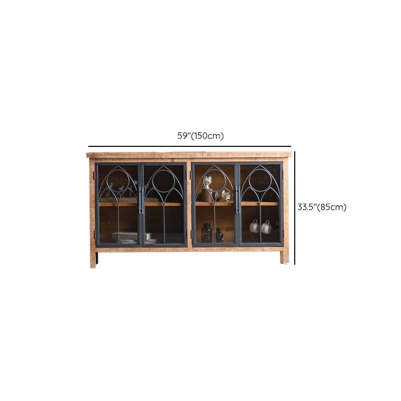 Traditional Display Stand Solid Wood Glass Doors Storage Cabinet for Dining Room