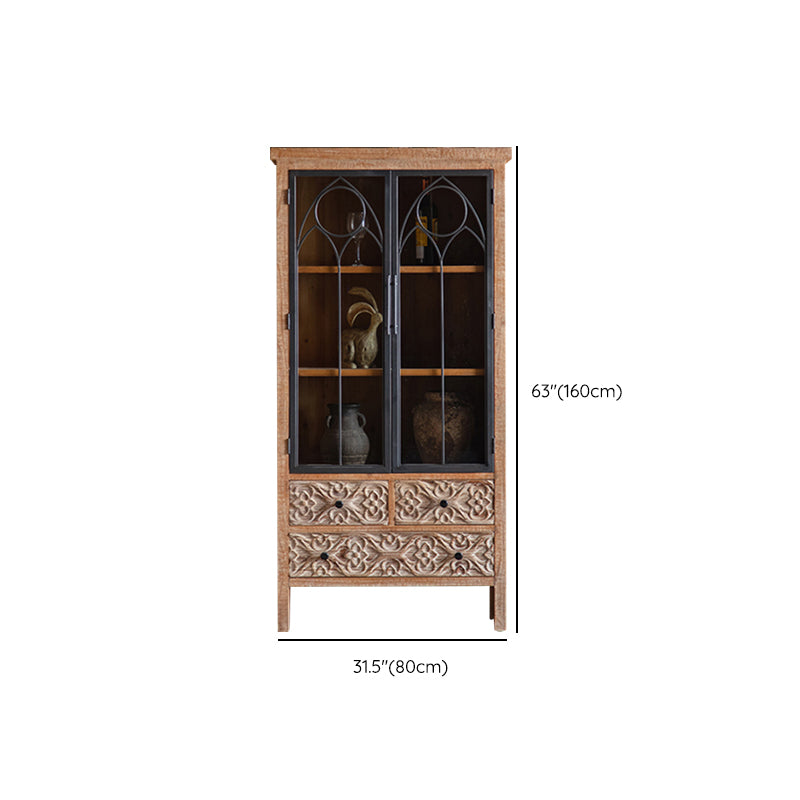 Traditional Display Stand Solid Wood Glass Doors Storage Cabinet for Dining Room