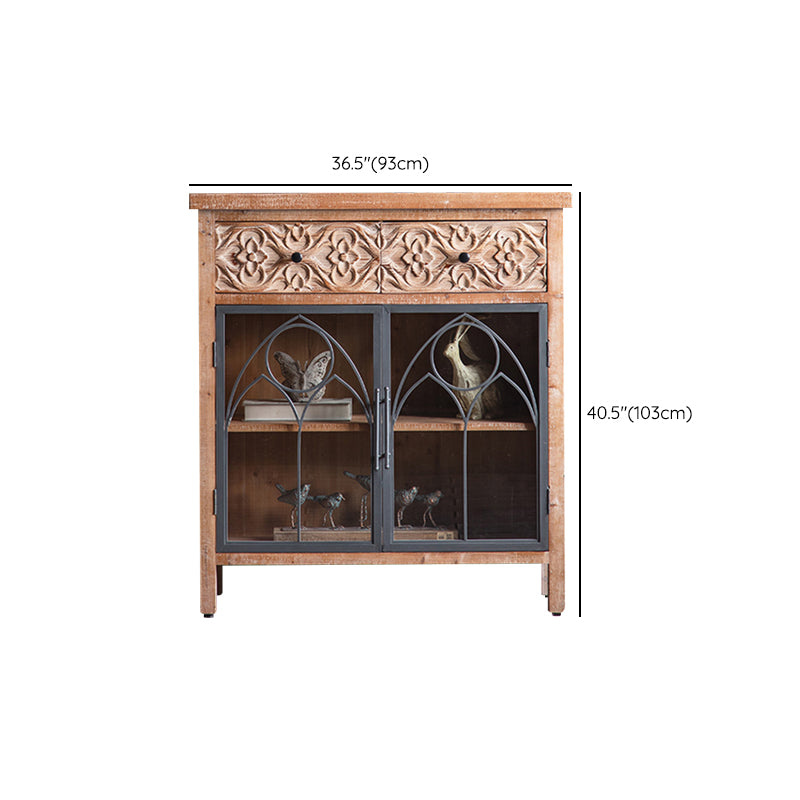 Traditional Display Stand Solid Wood Glass Doors Storage Cabinet for Dining Room