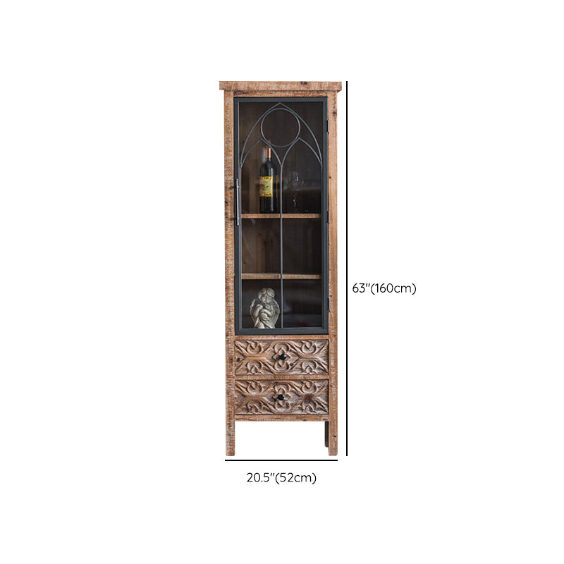 Traditional Display Stand Solid Wood Glass Doors Storage Cabinet for Dining Room