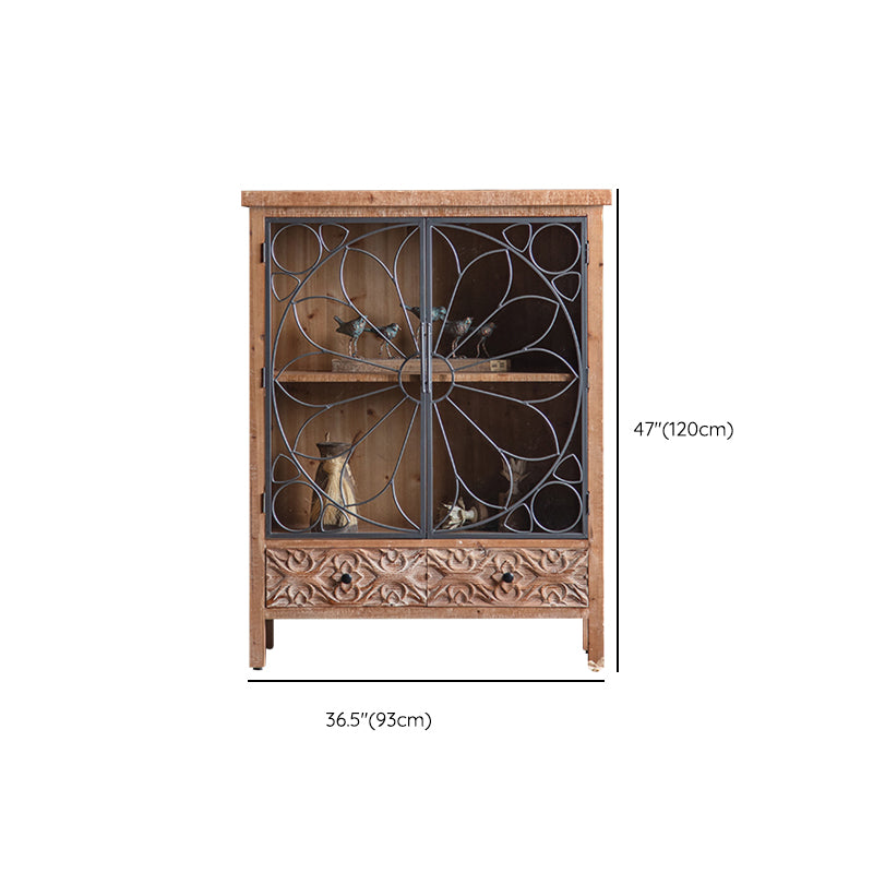 Traditional Display Stand Solid Wood Glass Doors Storage Cabinet for Dining Room