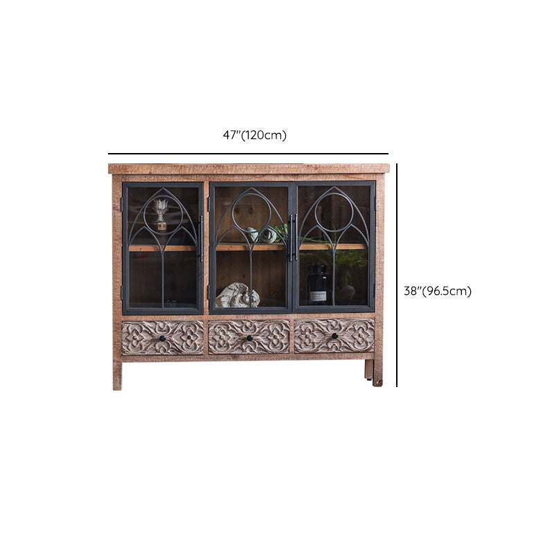 Traditional Display Stand Solid Wood Glass Doors Storage Cabinet for Dining Room