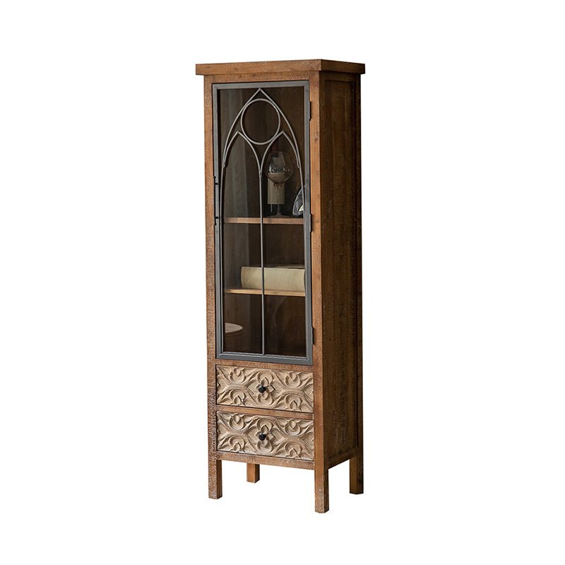 Wooden Traditional  Curio Cabinet Glass Doors Display Stand with Drawers