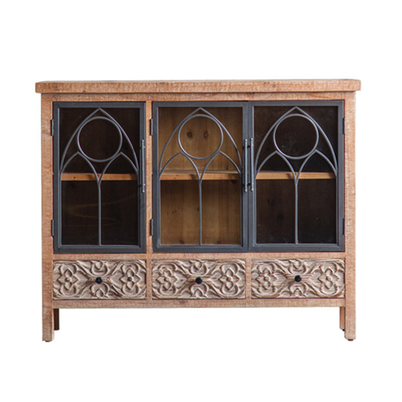 Wooden Traditional  Curio Cabinet Glass Doors Display Stand with Drawers