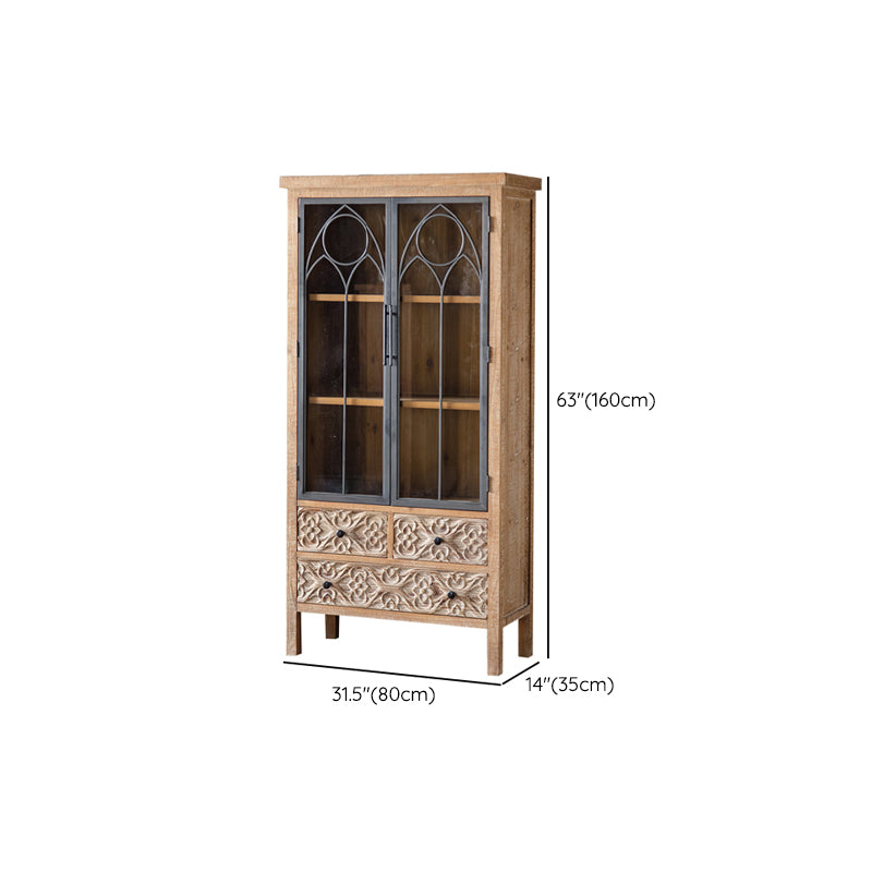 Wooden Traditional  Curio Cabinet Glass Doors Display Stand with Drawers