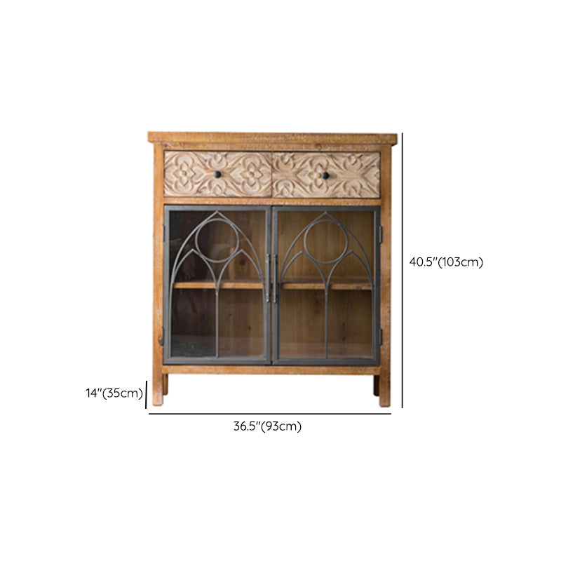 Wooden Traditional  Curio Cabinet Glass Doors Display Stand with Drawers