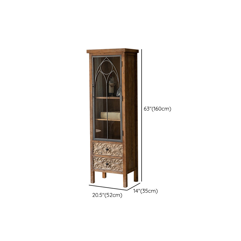 Wooden Traditional  Curio Cabinet Glass Doors Display Stand with Drawers