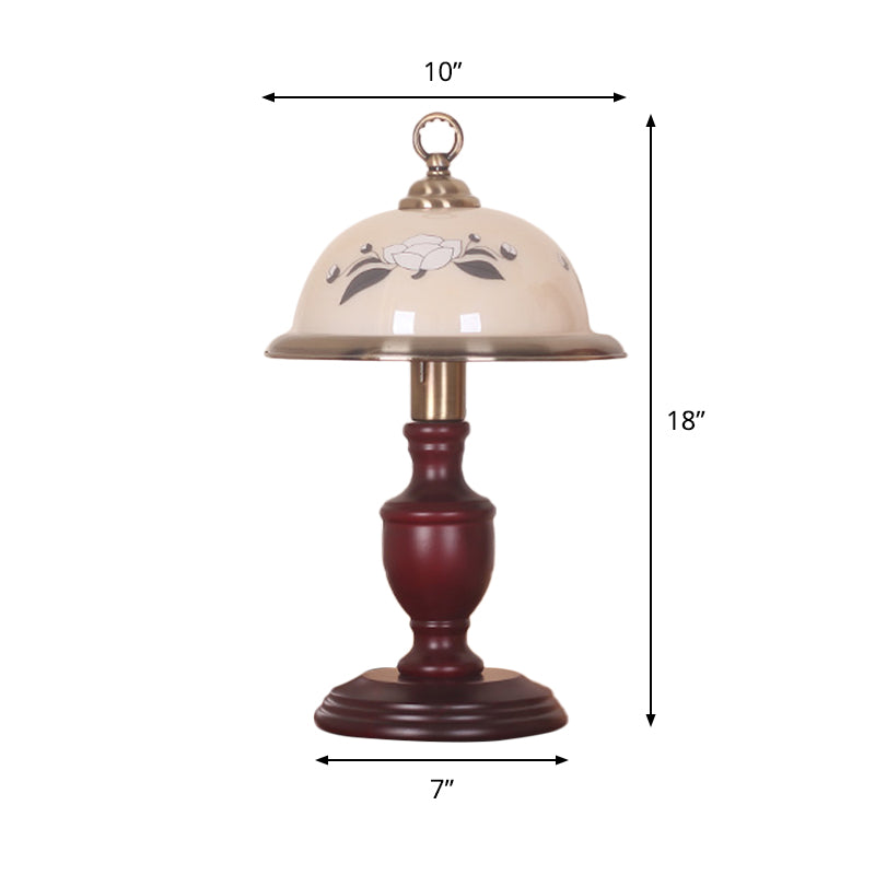 Frosted Glass Cloche Table Light Countryside 1 Bulb Bedroom Night Lamp with Urn Base in Red Brown