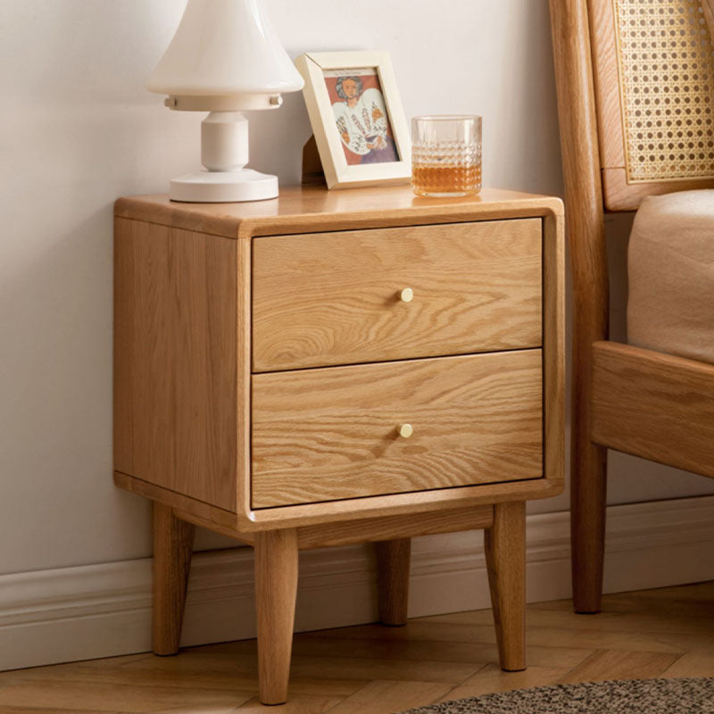 Contemporary Solid Wood Bedside Cabinet with 2 Drawers for Bedroom