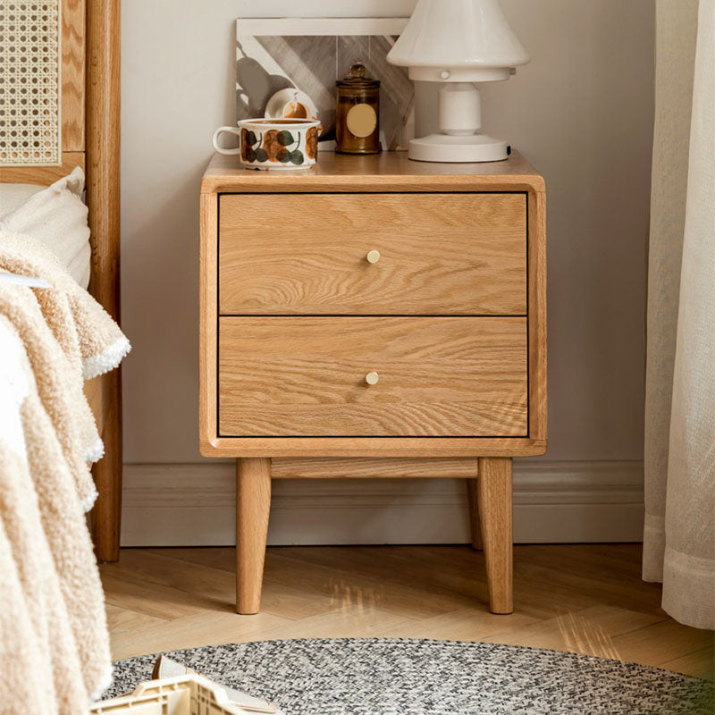 Contemporary Solid Wood Bedside Cabinet with 2 Drawers for Bedroom