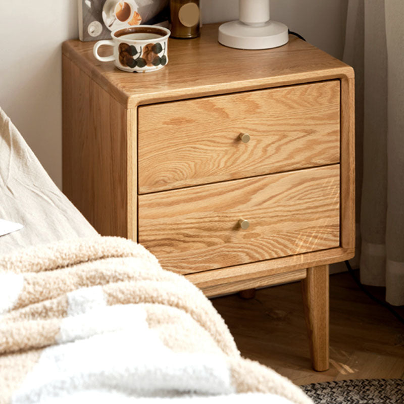 Contemporary Solid Wood Bedside Cabinet with 2 Drawers for Bedroom