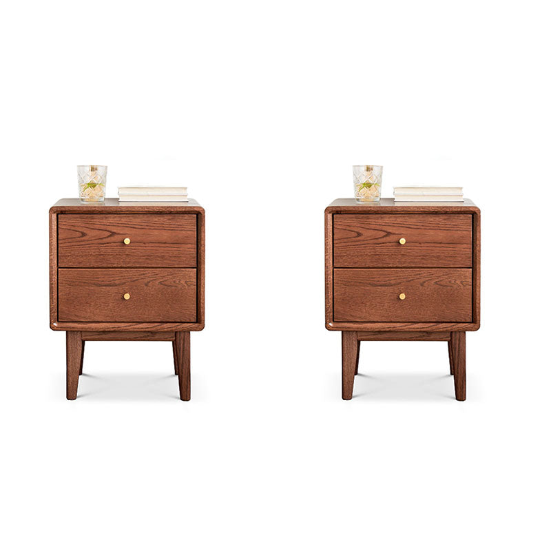 Contemporary Solid Wood Bedside Cabinet with 2 Drawers for Bedroom