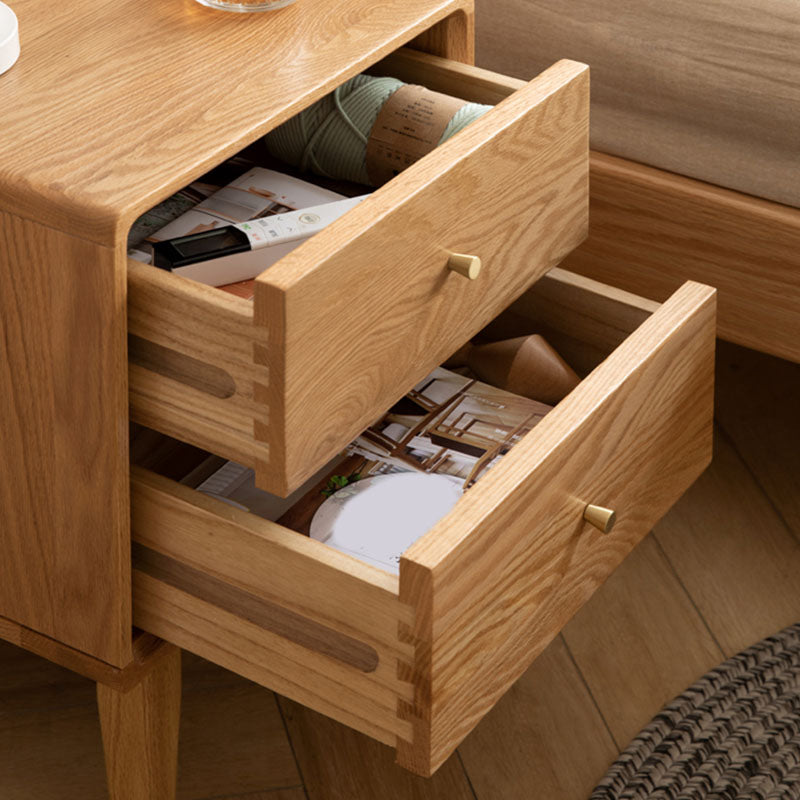 Contemporary Solid Wood Bedside Cabinet with 2 Drawers for Bedroom