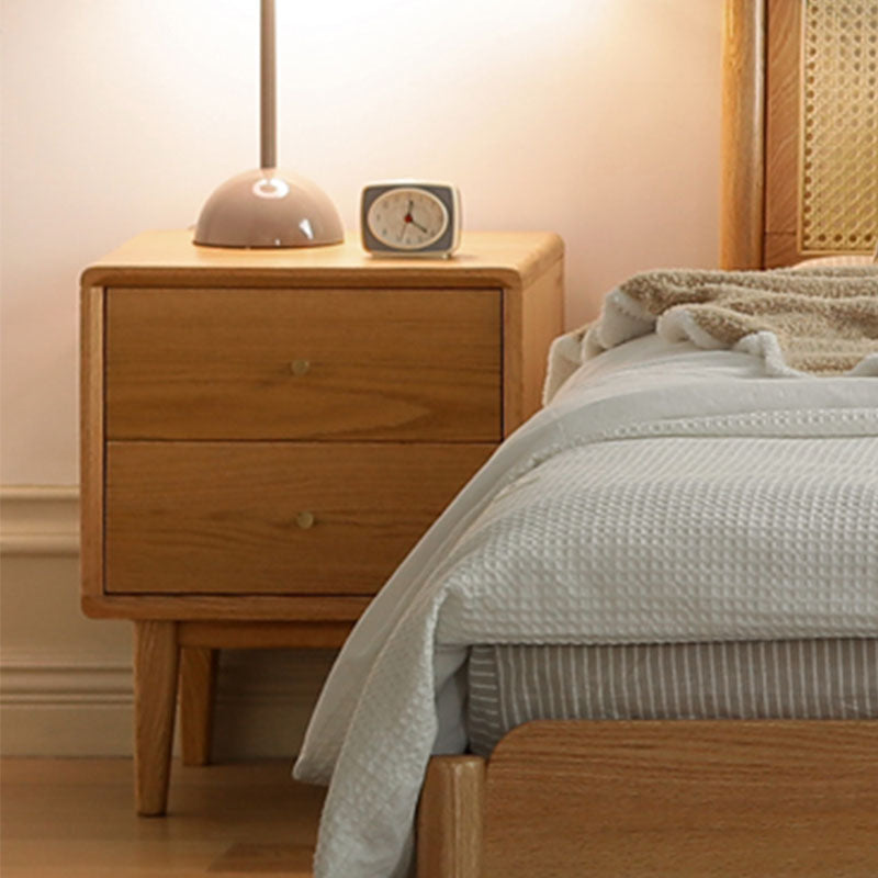 Contemporary Solid Wood Bedside Cabinet with 2 Drawers for Bedroom