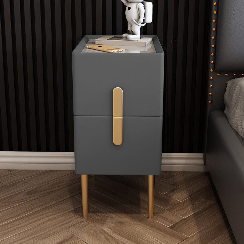 Contemporary Rectangular Bedside Cabinet with 2 Drawers for Bedroom