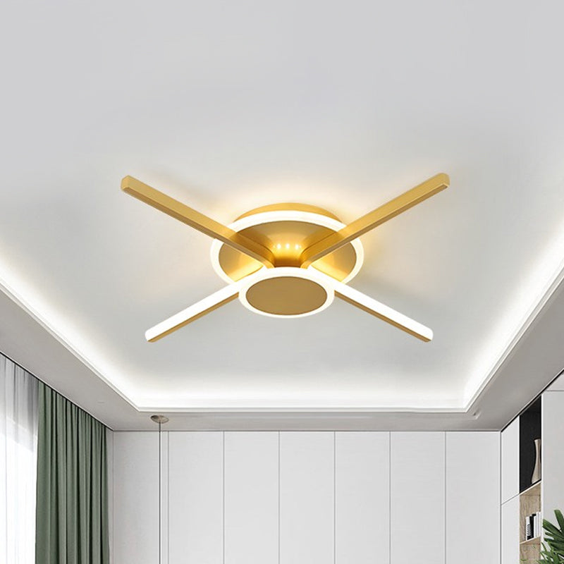 Minimalist Cross Flush Light Fixture Acrylic Bedroom 19.5"/24.5" Wide LED Ceiling Mount Lighting in Gold, Warm/White Light