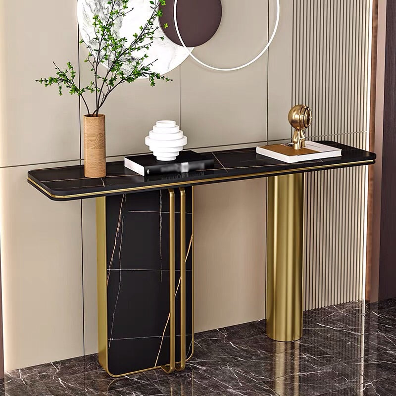 Rectangle Shape Contemporary Console Table Stone Sofa Table in Black for Hall