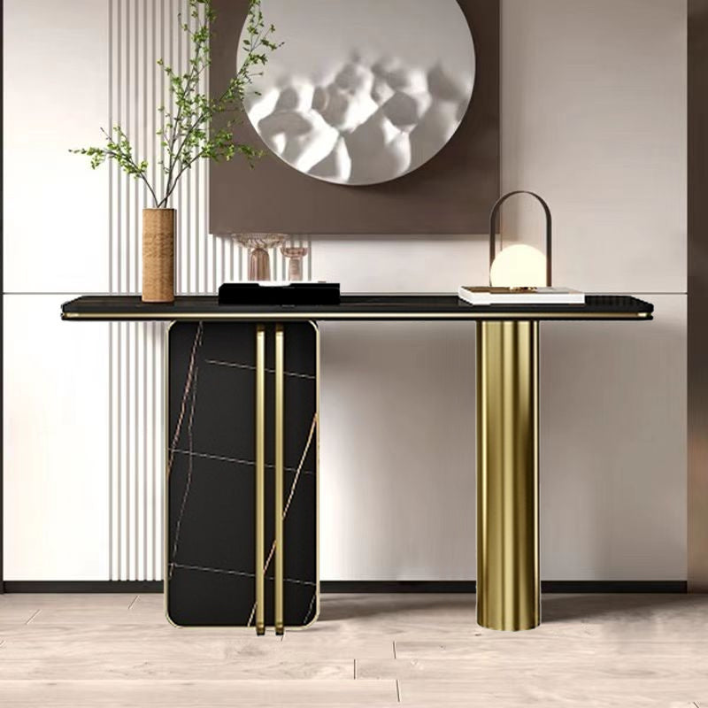 Rectangle Shape Contemporary Console Table Stone Sofa Table in Black for Hall