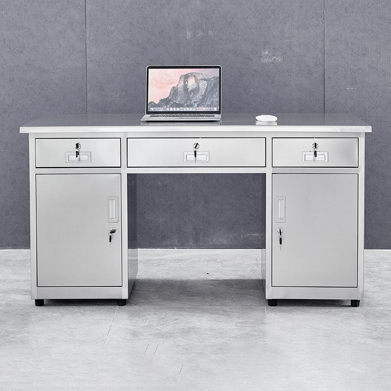 Rectangular Shaped Office Desk Stainless Steel for Office in Silver