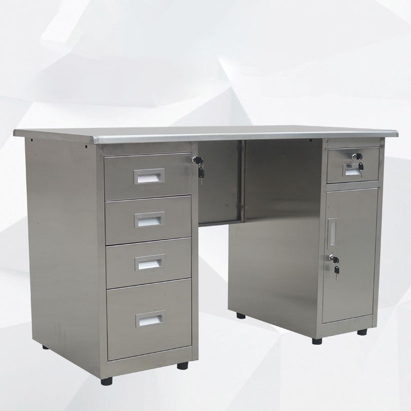 Rectangular Shaped Office Desk Stainless Steel for Office in Silver