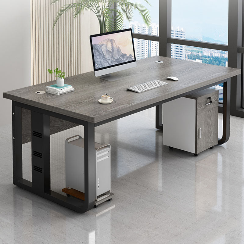 Rectangular Shaped Office Desk Wood in Grey with 2 Legs for Office