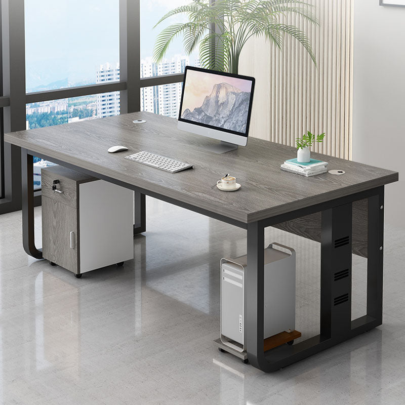 Rectangular Shaped Office Desk Wood in Grey with 2 Legs for Office