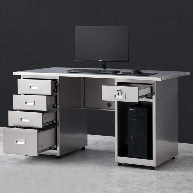 Rectangular Shaped Writing Desk Stainless Steel in Silver for Office