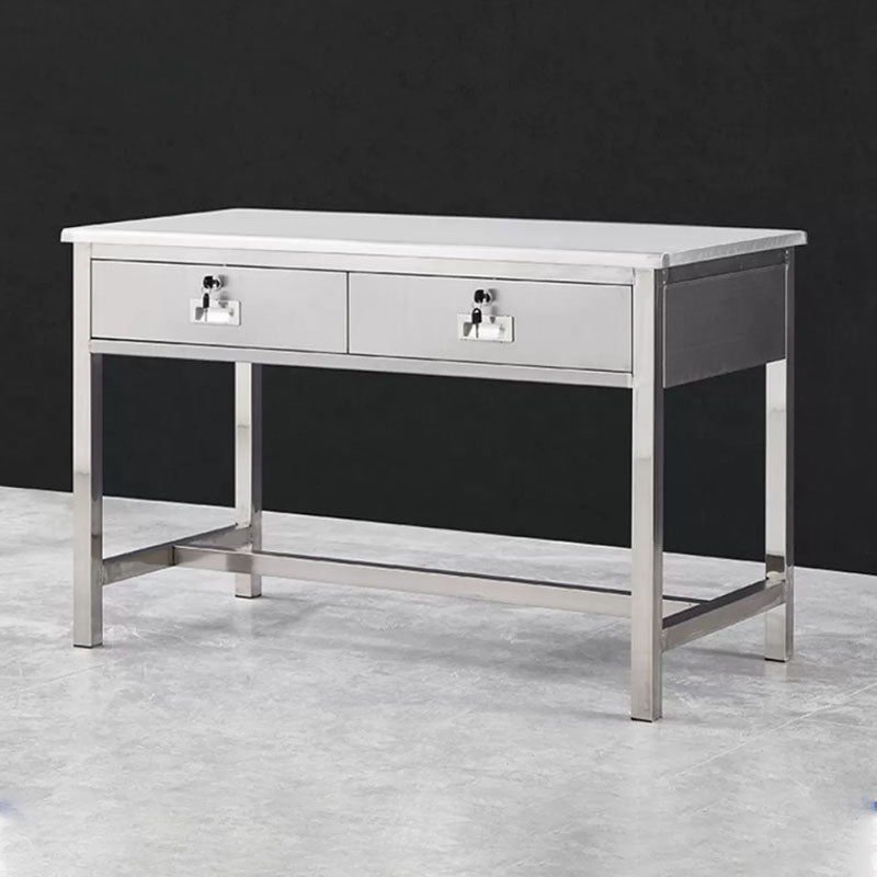 Rectangular Shaped Writing Desk Stainless Steel in Silver for Office