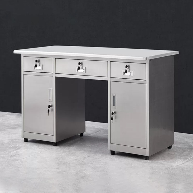 Rectangular Shaped Writing Desk Stainless Steel in Silver for Office