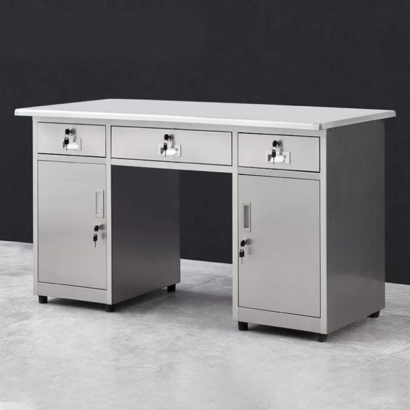 Rectangular Shaped Writing Desk Stainless Steel in Silver for Office