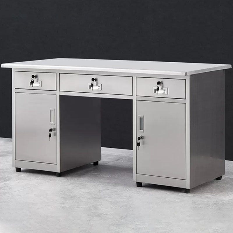 Rectangular Shaped Writing Desk Stainless Steel in Silver for Office