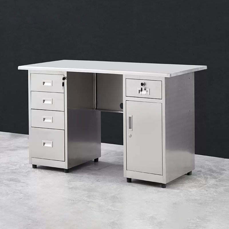 Rectangular Shaped Writing Desk Stainless Steel in Silver for Office