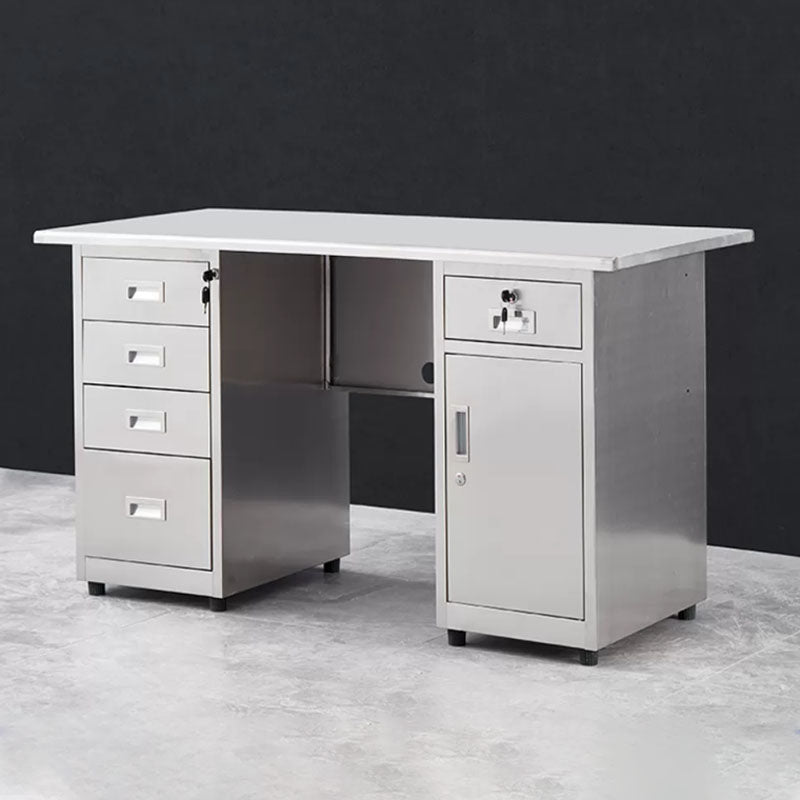 Rectangular Shaped Writing Desk Stainless Steel in Silver for Office