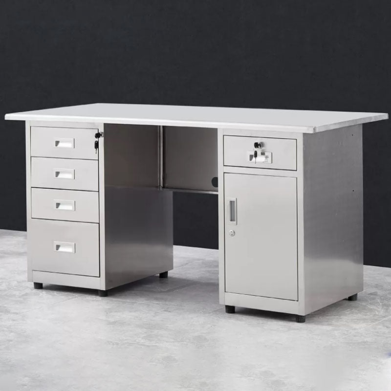 Rectangular Shaped Writing Desk Stainless Steel in Silver for Office