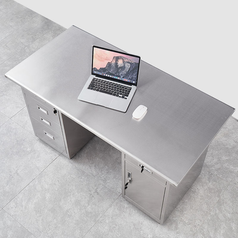 Rectangular Shaped Writing Desk Stainless Steel in Silver for Office